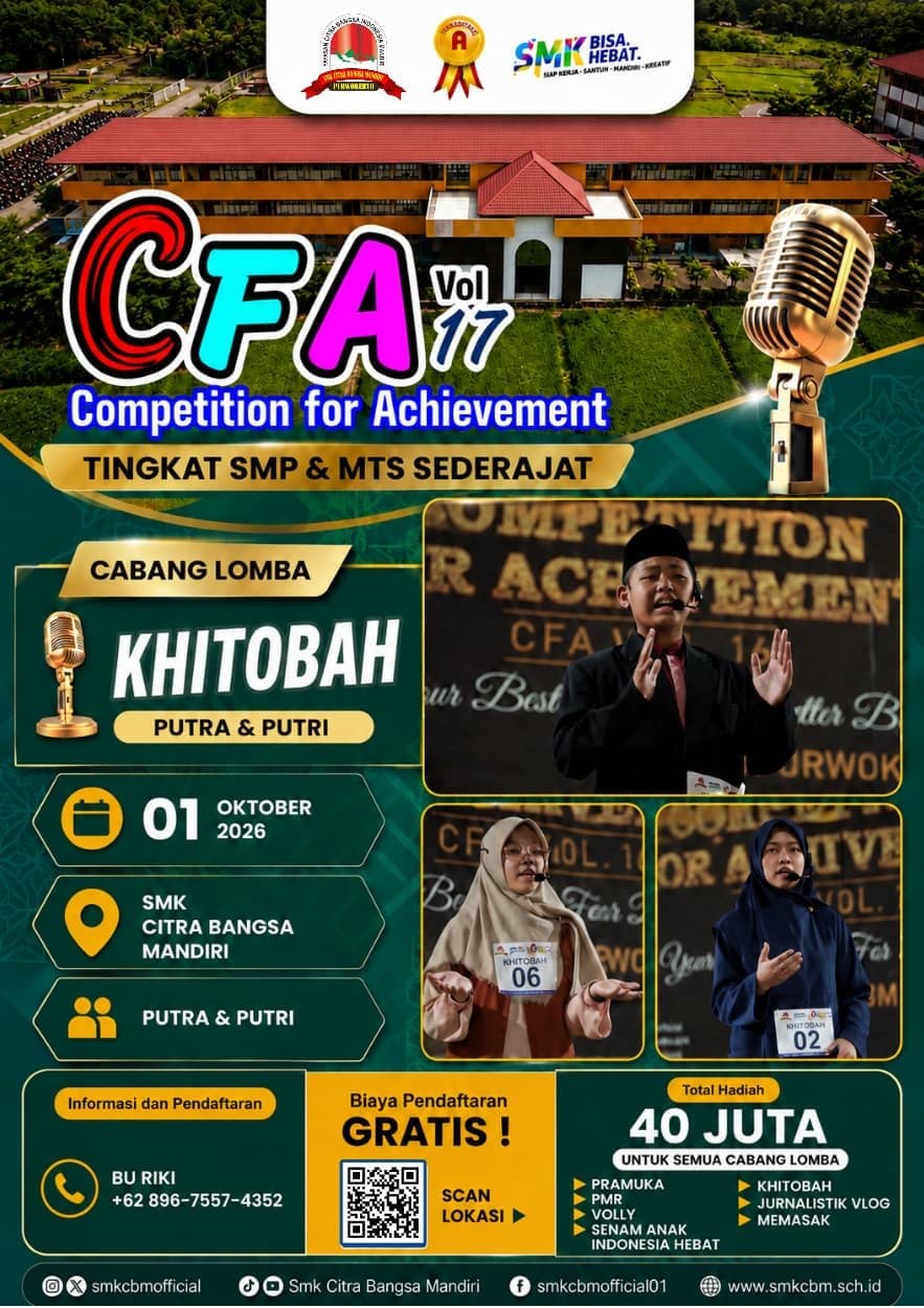 Poster lomba Khitobah — CFA Vol. 17 SMK CBM 2026