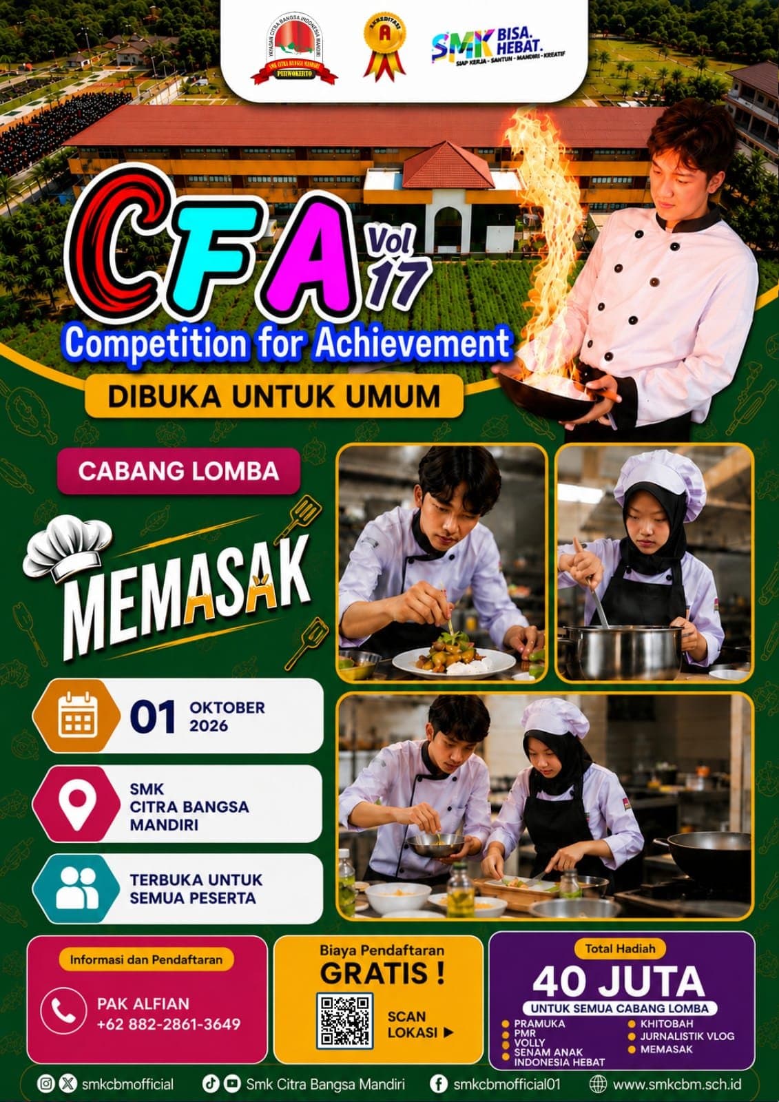 Poster lomba Memasak — CFA Vol. 17 SMK CBM 2026