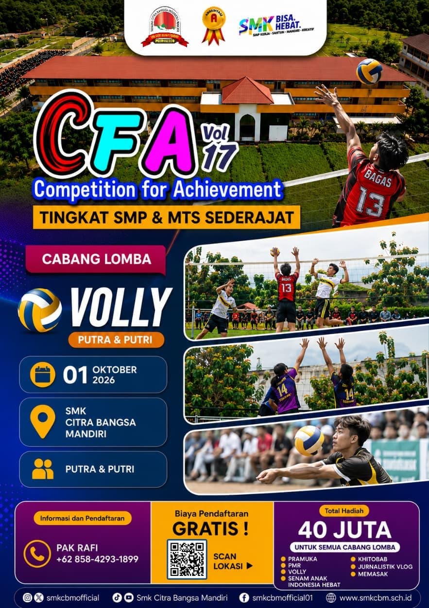 Poster lomba Volly — CFA Vol. 17 SMK CBM 2026