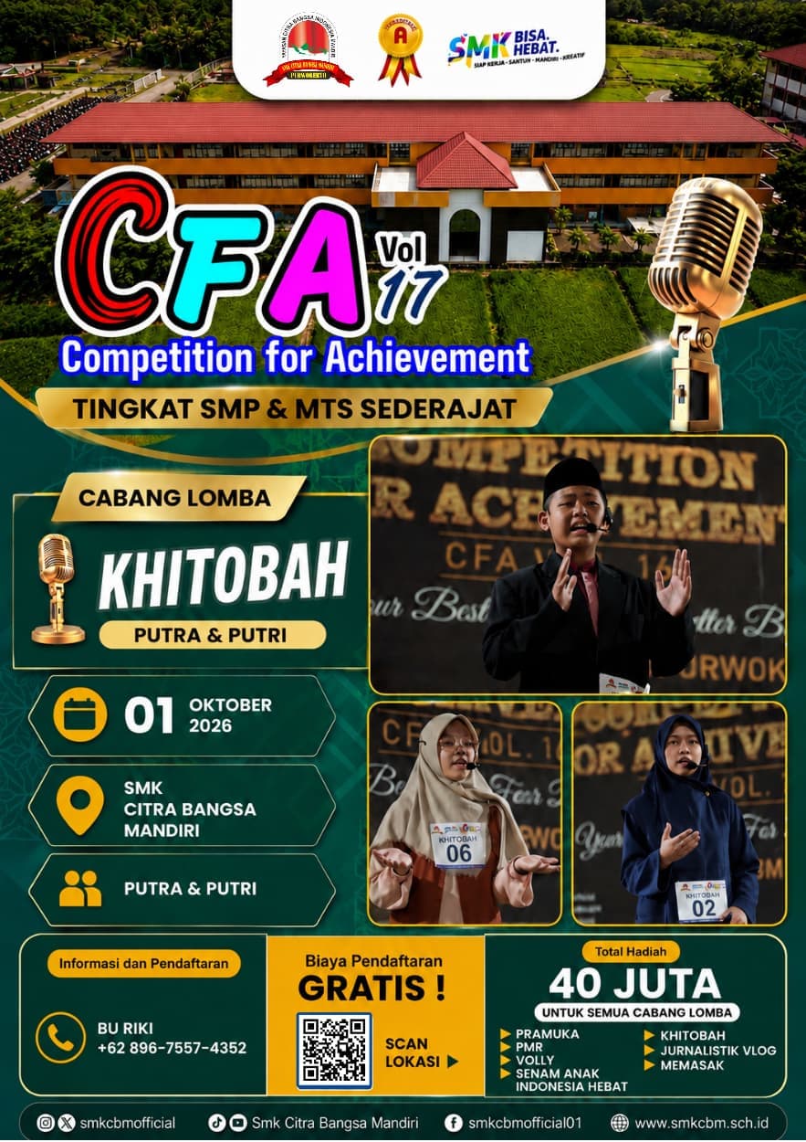 Poster lomba Khitobah — CFA Vol. 17 SMK CBM 2026
