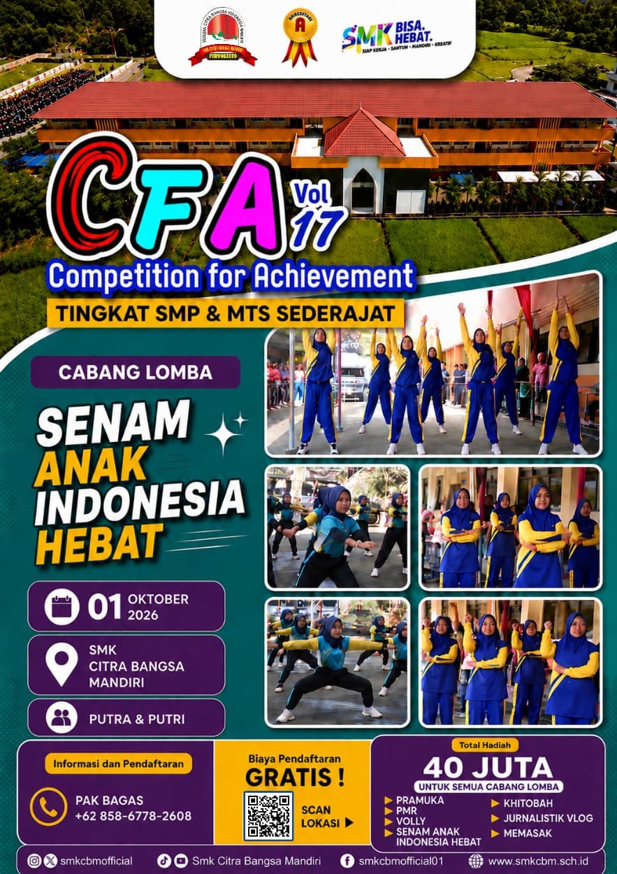 Poster lomba Senam Anak Indonesia Hebat — CFA Vol. 17 SMK CBM 2026